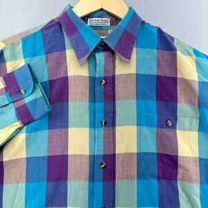 VTG London Fog Plaid Long Sleeve Button Up Shirt Single Needle Tailoring SZ L